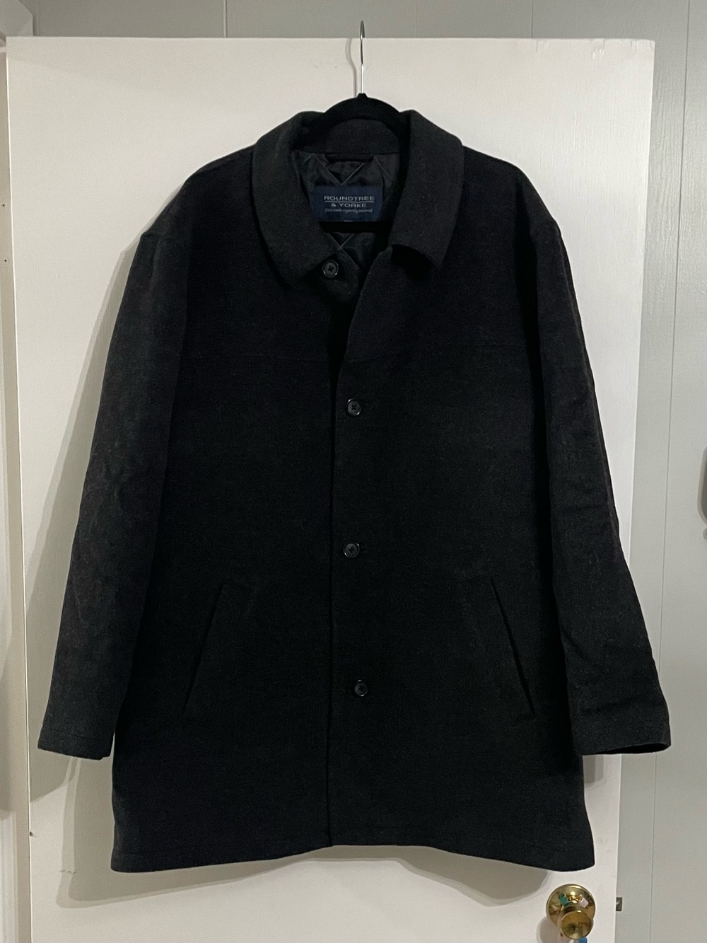 Roundtree & Yorke Black/charcoal Wool Pea Coat